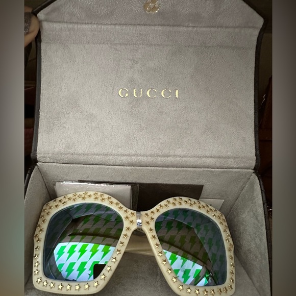Gucci Star Studded Square Frame Sunglasses with patterned lenses Ivory - Picture 3 of 12